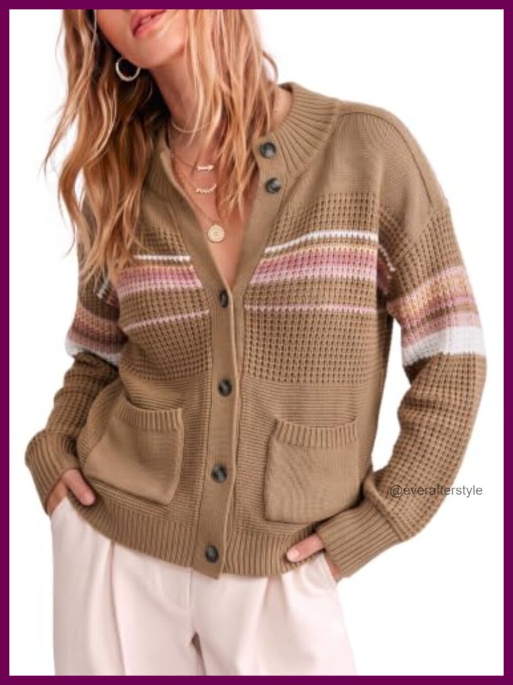 Womens Cable Knit Open Front Cardigan Sweater Mock Neck Long Sleeve